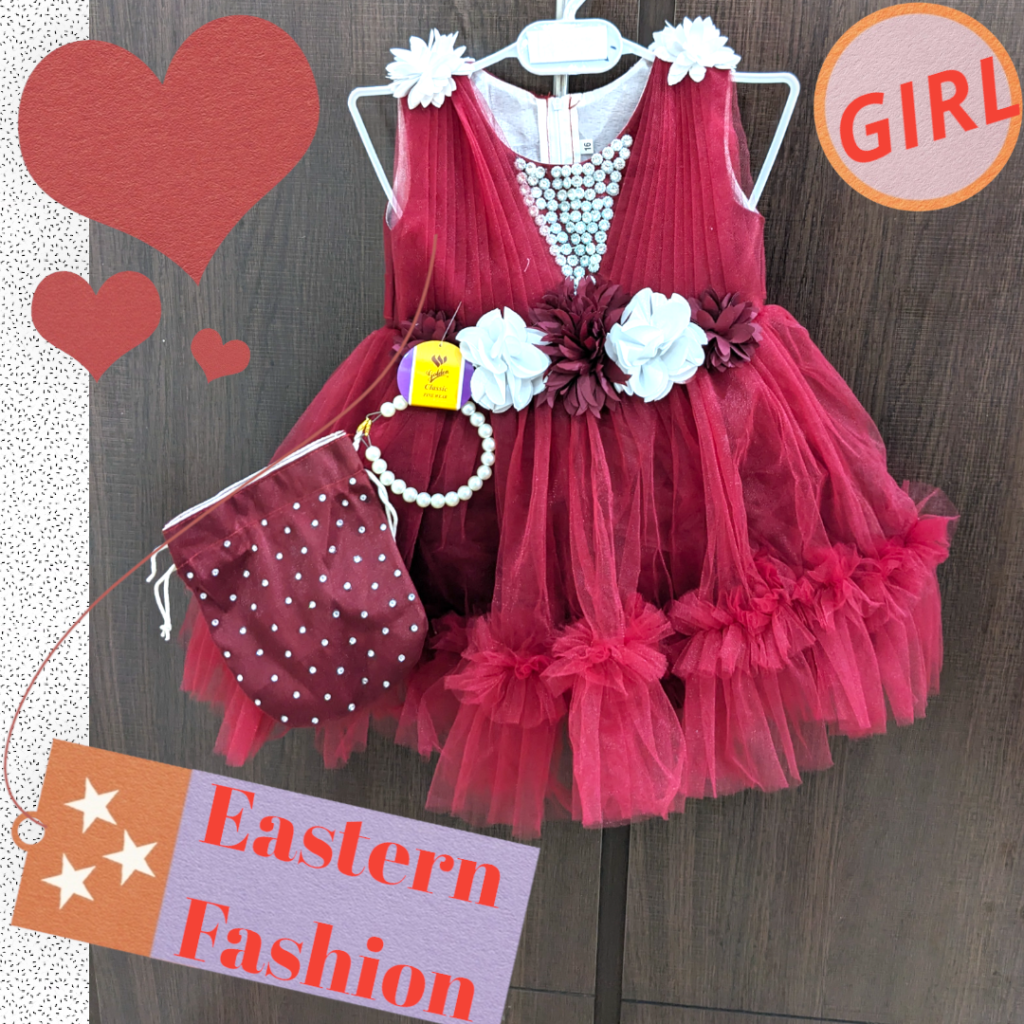 Baby girl Red Maroon Frock. Party Wear